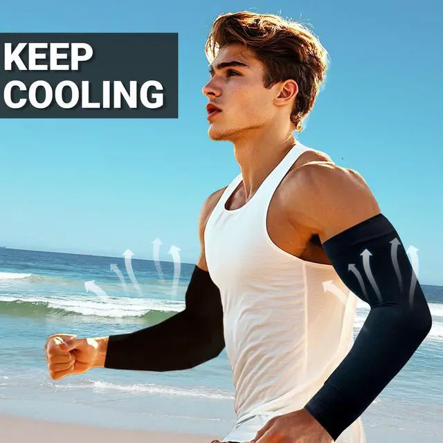 Alt view image 2 of 7 - 2 Pairs Arm Sleeves Sports Compression Sleeves for Men and Women UV Protection Cooling Sun Sleeve Black+White