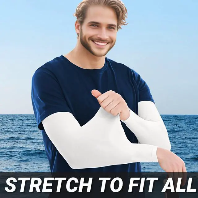 Alt view image 4 of 7 - 2 Pairs Arm Sleeves Sports Compression Sleeves for Men and Women UV Protection Cooling Sun Sleeve Black+White