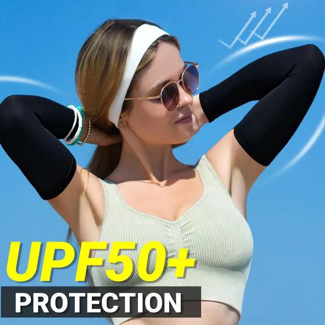 Alt view image 3 of 7 - 2 Pairs Arm Sleeves Sports Compression Sleeves for Men and Women UV Protection Cooling Sun Sleeve Black+White