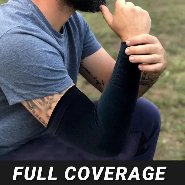 Alt view image 5 of 7 - 2 Pairs Arm Sleeves Sports Compression Sleeves for Men and Women UV Protection Cooling Sun Sleeve Black+White