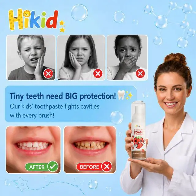 Alt view image 4 of 7 - Foam Kids Toothpaste, Fluoride-Free Toddler Toothpaste, Non-Toxic and Edible, Prevents Tooth Decay, Baby Toothpaste for Electric Toothbrush, Teeth Whitening Toothpaste for Age 2+, 2.1 oz, 2 Pack