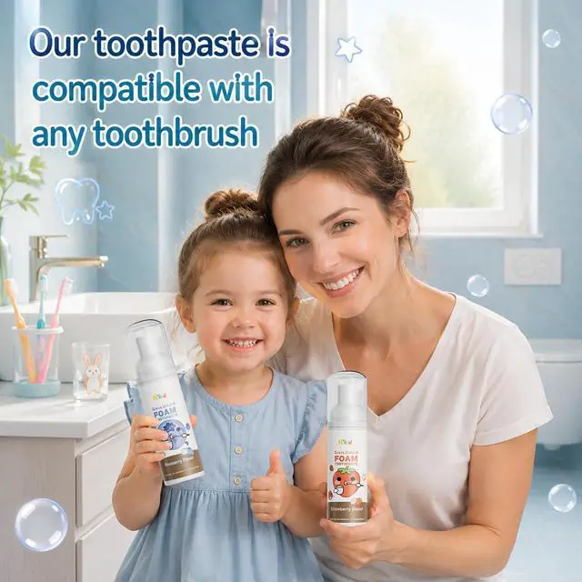Alt view image 7 of 7 - Foam Kids Toothpaste, Fluoride-Free Toddler Toothpaste, Non-Toxic and Edible, Prevents Tooth Decay, Baby Toothpaste for Electric Toothbrush, Teeth Whitening Toothpaste for Age 2+, 2.1 oz, 2 Pack