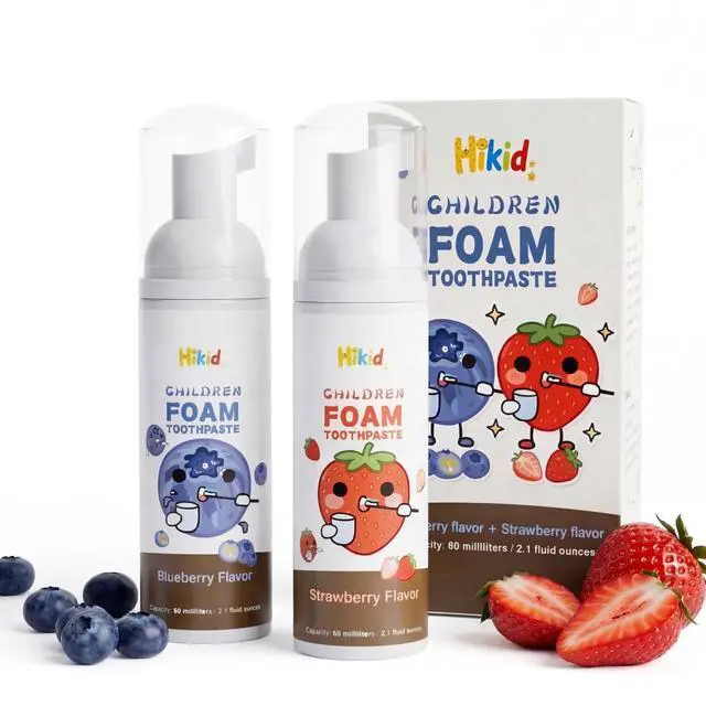 Main image of Foam Kids Toothpaste, Fluoride-Free Toddler Toothpaste, Non-Toxic and Edible, Prevents Tooth Decay, Baby Toothpaste for Electric Toothbrush, Teeth Whitening Toothpaste for Age 2+, 2.1 oz, 2 Pack