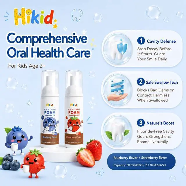 Alt view image 5 of 7 - Foam Kids Toothpaste, Fluoride-Free Toddler Toothpaste, Non-Toxic and Edible, Prevents Tooth Decay, Baby Toothpaste for Electric Toothbrush, Teeth Whitening Toothpaste for Age 2+, 2.1 oz, 2 Pack