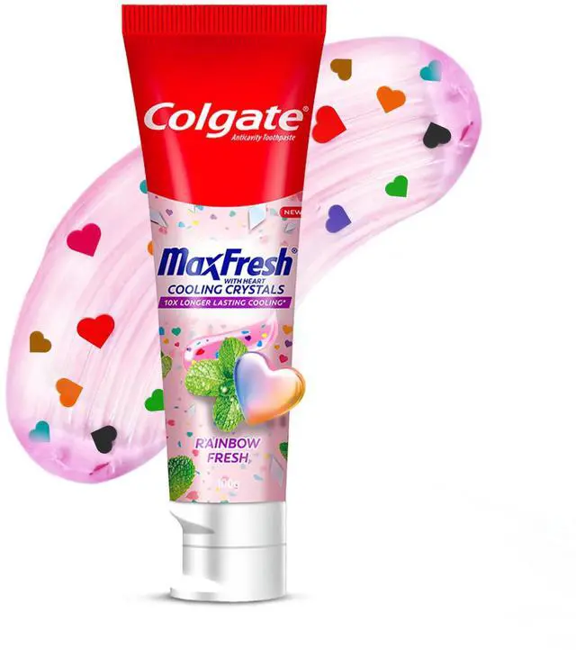 Main image of MaxFresh Rainbow Fresh Gel Toothpaste, with Heart Shaped Cooling Crystals, Triple Mint Flavour, and Ultrafreeze Technology for Intense Freshness, Vegan, Gluten-Free 100g/3.5oz
