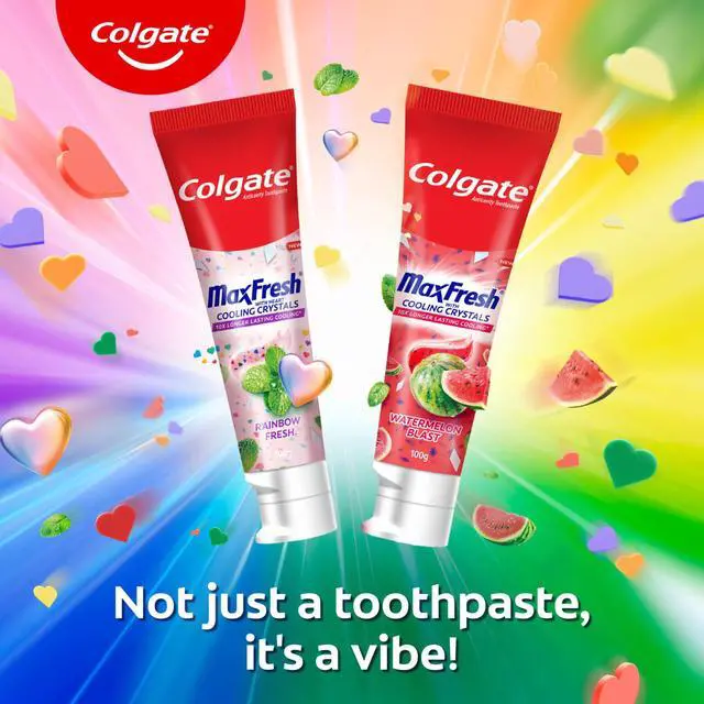 Alt view image 7 of 7 - MaxFresh Rainbow Fresh Gel Toothpaste, with Heart Shaped Cooling Crystals, Triple Mint Flavour, and Ultrafreeze Technology for Intense Freshness, Vegan, Gluten-Free 100g/3.5oz