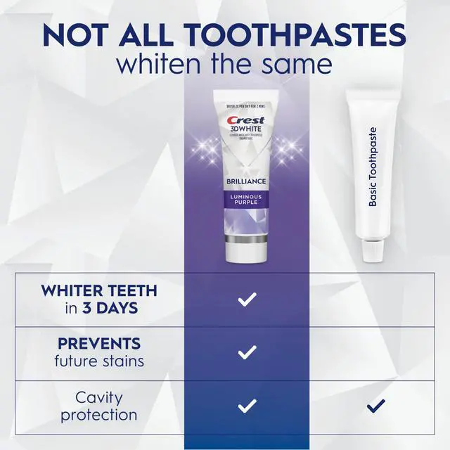 Alt view image 7 of 7 - 3D White Brilliance Luminous Purple Teeth Whitening Toothpaste, 4.6 oz Pack of 3, Anticavity Fluoride Toothpaste, Fights 100% More Surface Stains, 24 Hour Active Stain Prevention