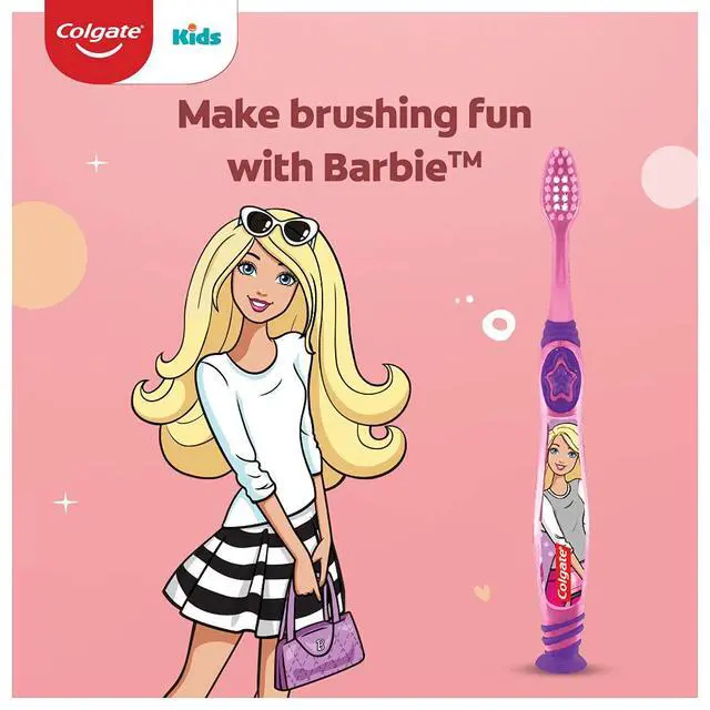 Alt view image 5 of 7 - Anticavity Kids Barbie Toothpaste (6+ Years), Strawberry Flavour 80G/2.8oz (Pack of 2) with Colgate Barbie Toothbrush 1 Pc