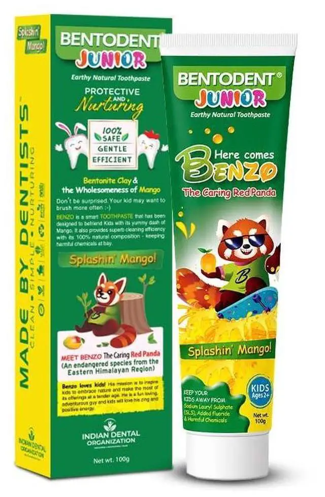 Main image of Fluoride Free Kids Toothpaste - Natural Calcium Bentonite Clay Toothpaste - SLS Free, Fresh Breath, Plaque Removal by Brushing (Mango)