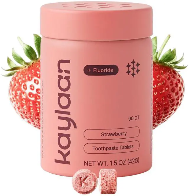 Main image of Strawberry Toothpaste Tablets with Fluoride - for Adults, Toddlers, and Kids Toothpaste Teeth Whitening Travel Sensitive SLS Free Childrens Kid Oral Care - 90 Count