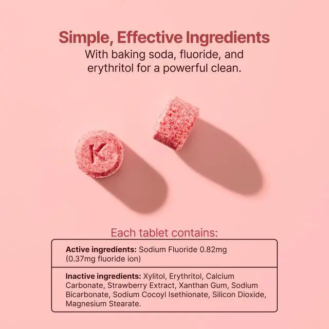 Alt view image 3 of 6 - Strawberry Toothpaste Tablets with Fluoride - for Adults, Toddlers, and Kids Toothpaste Teeth Whitening Travel Sensitive SLS Free Childrens Kid Oral Care - 90 Count