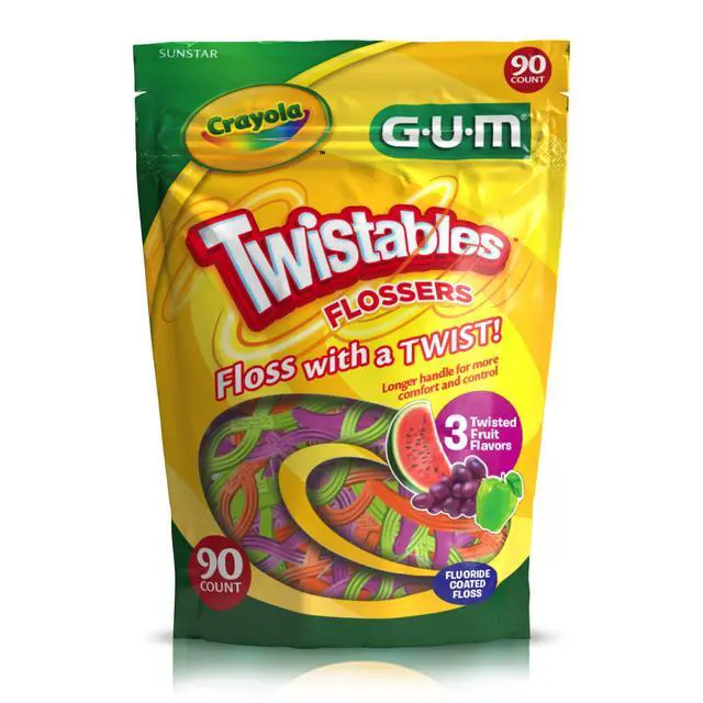 Alt view image 6 of 7 - Crayola Twistables Kids Flossers with Fluoride, Designed for Little Hands, Three Fun Fruit Flavors, Easy-to-Use Dental Floss Picks for Children Ages 3+, 90 Count (Pack of 4)