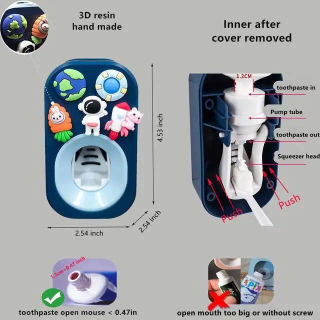 Alt view image 3 of 7 - Automatic Kid Toothpaste Dispenser for Shower,Toothpaste Squeezer for Kids & Family, is Wall Mounted Bathroom Decor (1pc,Astronaut #2)