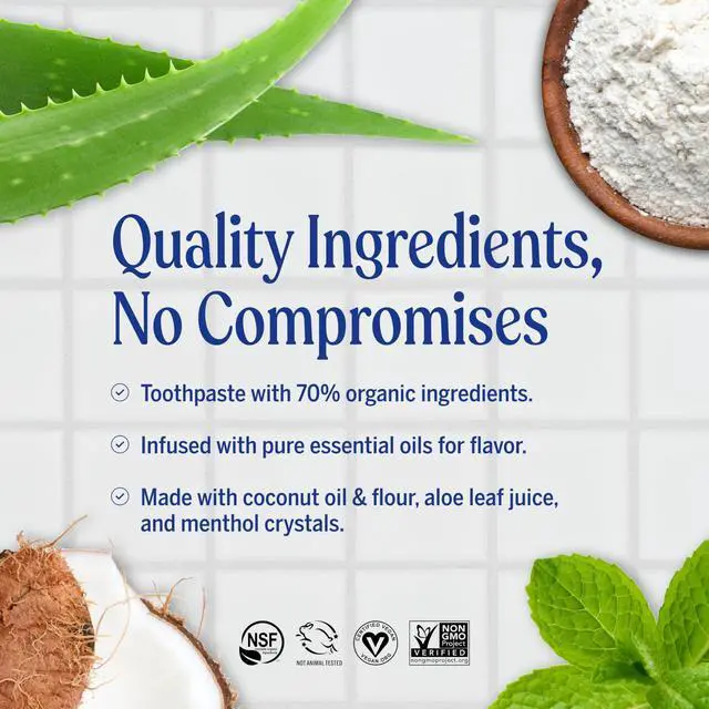 Alt view image 3 of 7 - All-One Toothpaste Peppermint, 5 oz, 1-Pack Fluoride-Free Toothpaste for Adults, SLS-Free, 70% Organic & Natural Ingredients, Vegan, Helps Freshen Breath, Reduce Plaque, Whiten Teeth