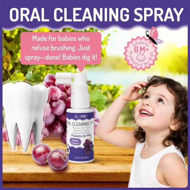 Alt view image 2 of 7 - Kids Oral Spray, Toddler Toothpaste Helper for Cavity Prevention and Fresh Breath, Children Anticavity with Fluoride Free for Newborn to Preschoolers, Kid's Mouth Spray, 40ml/1.35fl.oz (Grape_2P)