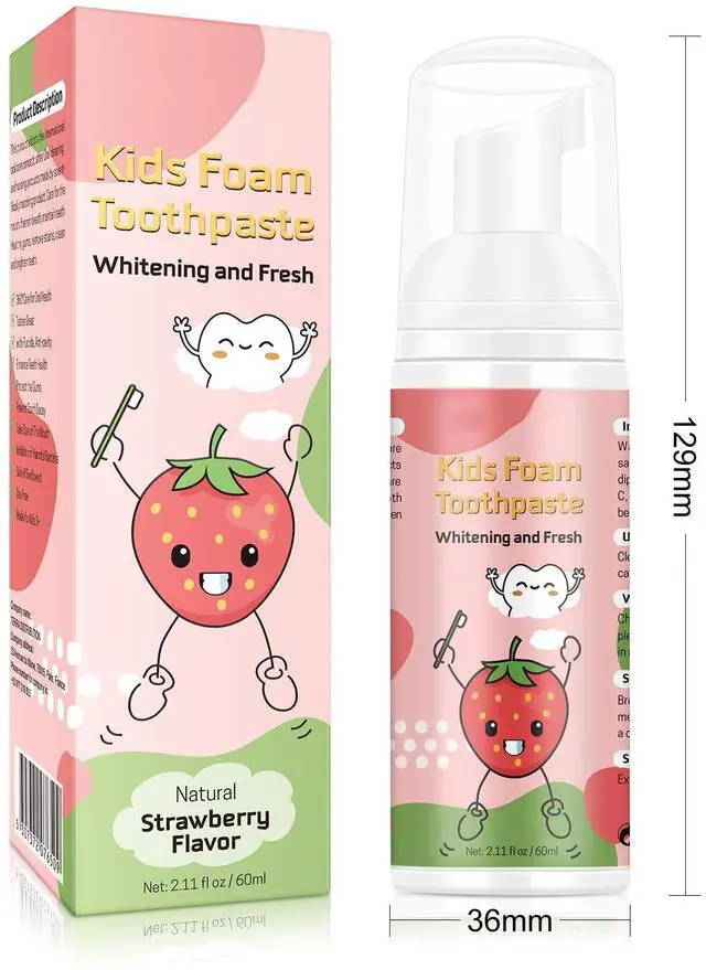 Alt view image 2 of 7 - Foam Toothpaste Kids 2PCS, Toddler Toothpaste Cavity Protection, Clean and Whitening, 360ºCare, Portable, Kids Foam Toothpaste with Fluoride for Electric & U-Shape ToothbrushesStrawberry