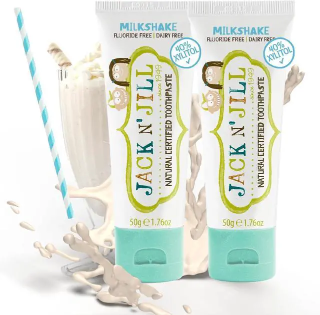 Main image of Natural Certified Toothpaste for Kids - Fluoride Free Kids & Toddlers Toothpaste, Gently Cleans Teeth, Helps Soothe Gums, 40% Xylitol, BPA Free - Milkshake, 1.76 oz (Pack of 2)