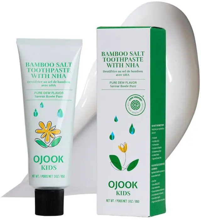 Main image of Kids Fluoride Free Bamboo Salt Toothpaste with nHA - Pure Dew | Nano Hydroxyapatite, Remineralizing, Strengthening Enamel for First Teeth, Safe to Swallow (3oz)