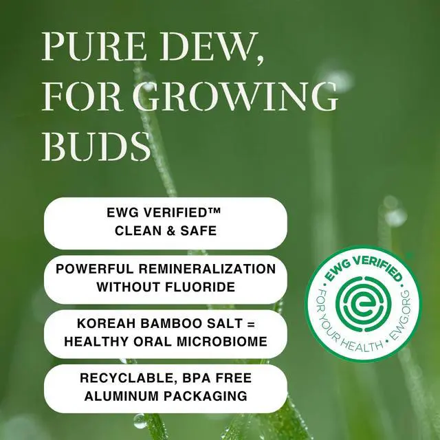 Alt view image 2 of 7 - Kids Fluoride Free Bamboo Salt Toothpaste with nHA - Pure Dew | Nano Hydroxyapatite, Remineralizing, Strengthening Enamel for First Teeth, Safe to Swallow (3oz)