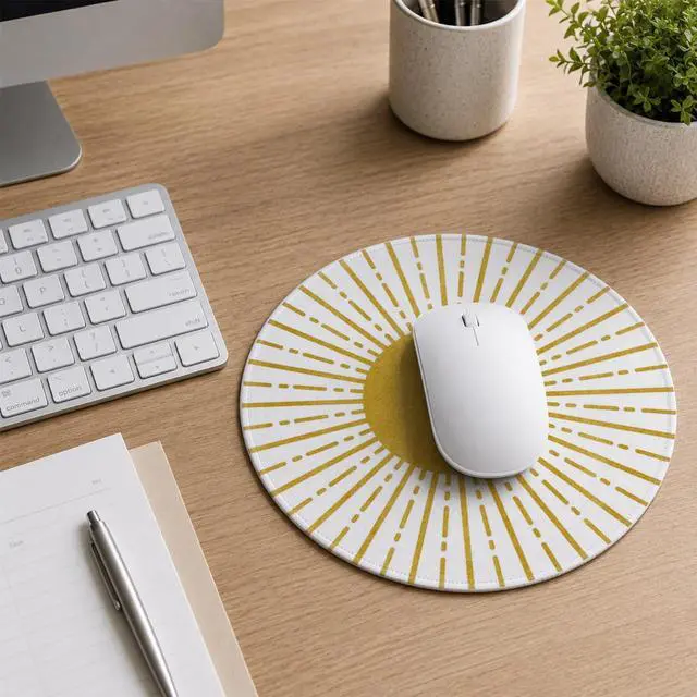 Alt view image 2 of 7 - Boho Yellow Round Mouse Pad,Sun Sunset Sunshine Small Mousepad,Non-Slip Rubber Base Mouse Pads for Wireless Mouse,7.9x7.9 Inches