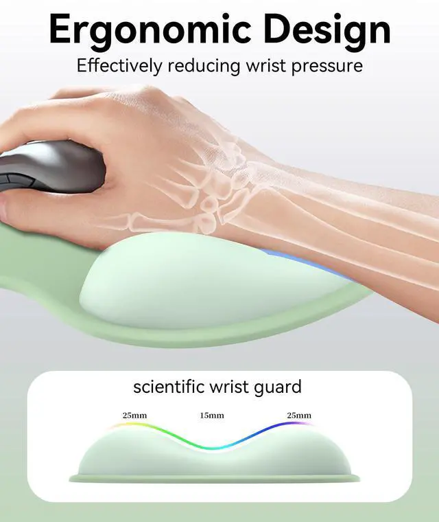 Alt view image 2 of 7 - Mouse Pad with Gel Wrist Rest, Ergonomic Comfortable Computer Wrist Support for Laptop, Pain Relief Mousepad with Non-Slip PU Base for Office & Home (Green)