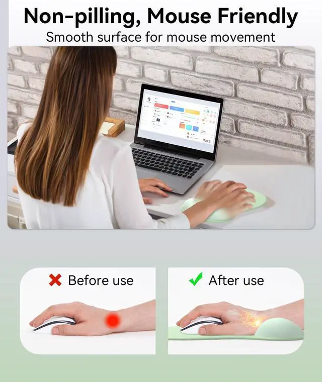 Alt view image 3 of 7 - Mouse Pad with Gel Wrist Rest, Ergonomic Comfortable Computer Wrist Support for Laptop, Pain Relief Mousepad with Non-Slip PU Base for Office & Home (Green)