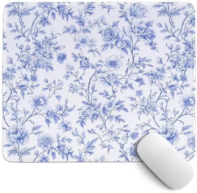 Main image of Light Blue Chinoiserie Mouse Pad,Blue and White Floral Desk Mat,Girly Preppy Floral Mouse Pad for Dorm Home Office Desktop Decor,10.2x8.2 Inch