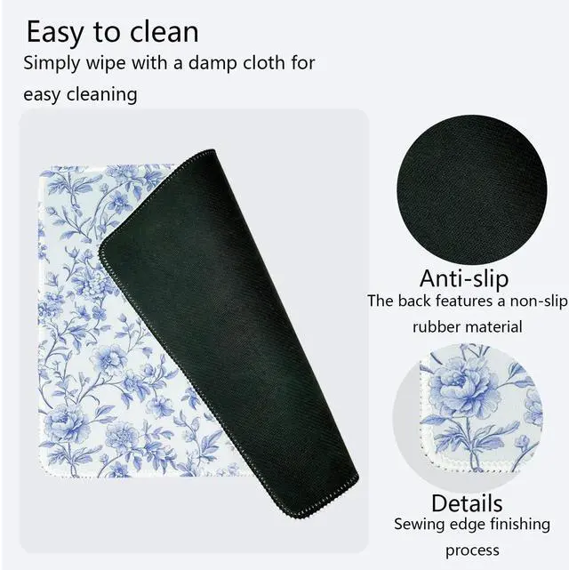 Alt view image 5 of 6 - Light Blue Chinoiserie Mouse Pad,Blue and White Floral Desk Mat,Girly Preppy Floral Mouse Pad for Dorm Home Office Desktop Decor,10.2x8.2 Inch