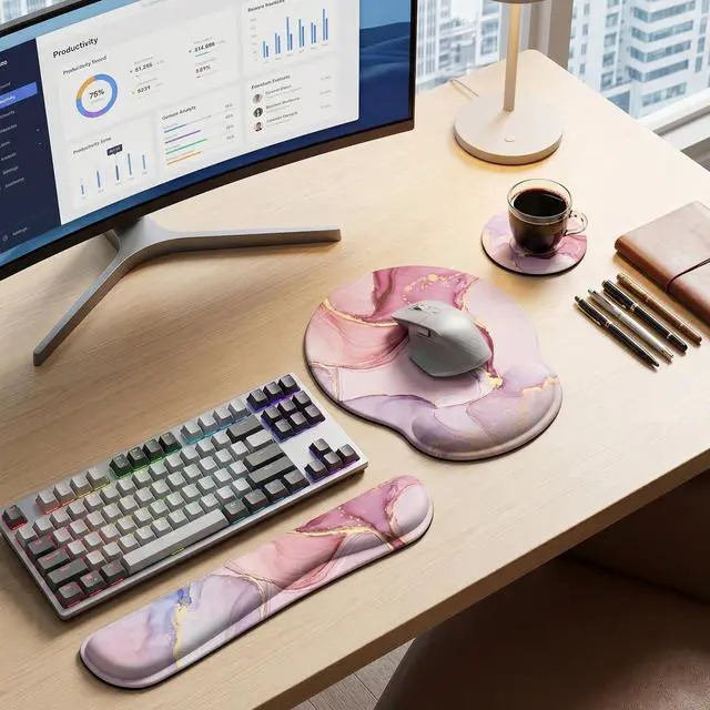 Alt view image 2 of 7 - Mouse Pad with Wrist Rest, 3-in-1 Gaming Mouse Pad and Keyboard Wrist Rest, Ergonomic Memory Foam Mousepad with Wrist Support for Keyboard and Mouse