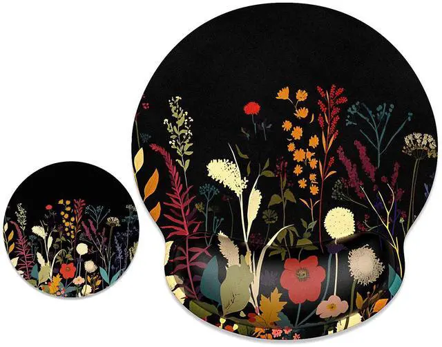 Main image of Ergonomic Mouse Pad with Wrist Support Wrist Rest Smooth Surface Non-Slip Rubber Base Comfortable Office Supplies Pain Relief, 9.8 x 9.1 inches, Pretty Flowers Plants