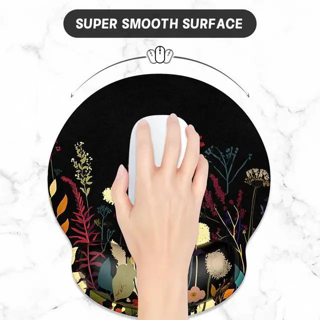 Alt view image 4 of 7 - Ergonomic Mouse Pad with Wrist Support Wrist Rest Smooth Surface Non-Slip Rubber Base Comfortable Office Supplies Pain Relief, 9.8 x 9.1 inches, Pretty Flowers Plants