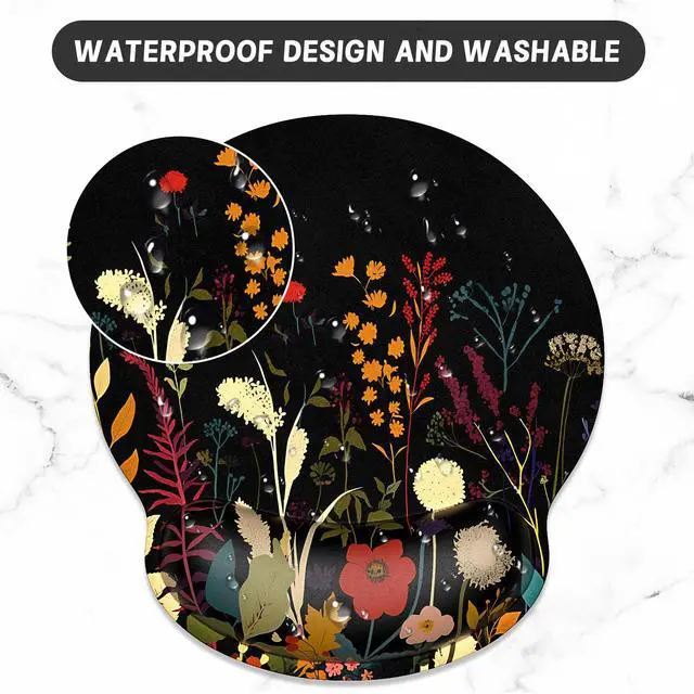 Alt view image 5 of 7 - Ergonomic Mouse Pad with Wrist Support Wrist Rest Smooth Surface Non-Slip Rubber Base Comfortable Office Supplies Pain Relief, 9.8 x 9.1 inches, Pretty Flowers Plants