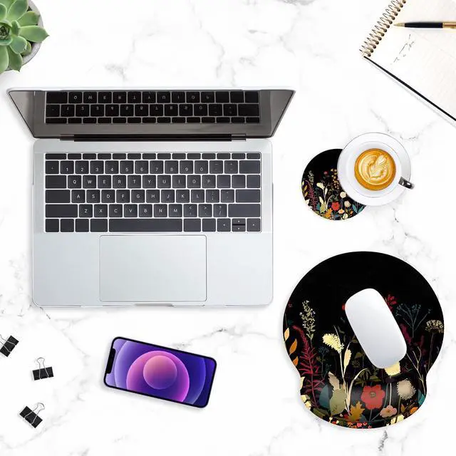 Alt view image 7 of 7 - Ergonomic Mouse Pad with Wrist Support Wrist Rest Smooth Surface Non-Slip Rubber Base Comfortable Office Supplies Pain Relief, 9.8 x 9.1 inches, Pretty Flowers Plants