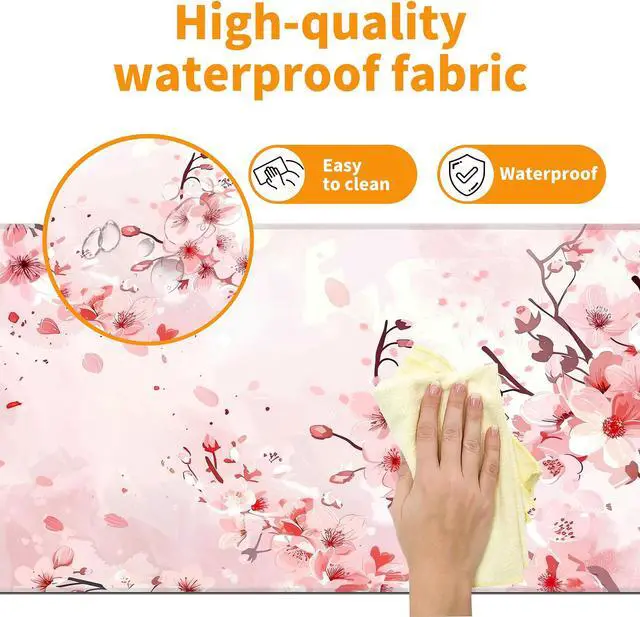 Alt view image 4 of 7 - Pink Cherry Blossom Mouse Pad,XXL 35.4"x15.7" Big Gaming Mousepad,Japanese Sakura Large Extended Mouse Mat,Non-Slip Rubber Base Waterproof with Stitched Edges for Gaming Office Home