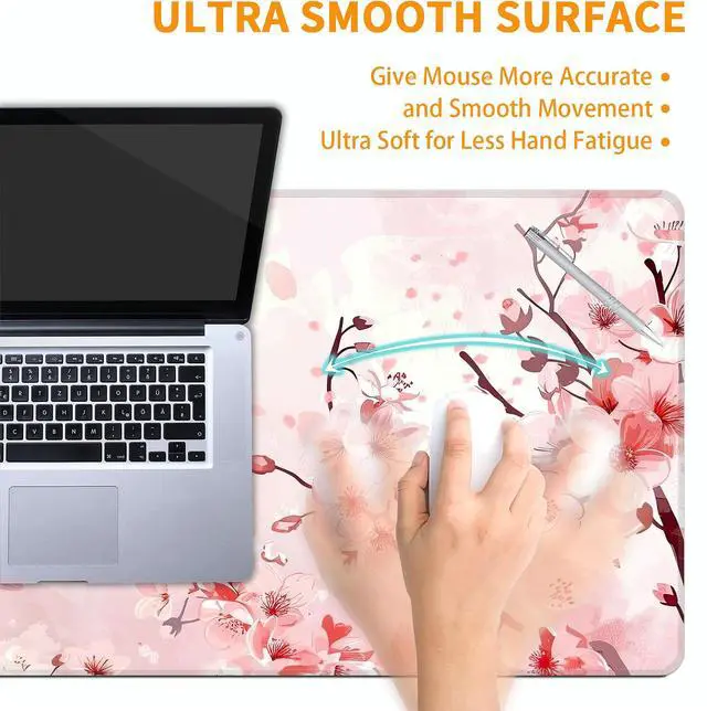Alt view image 5 of 7 - Pink Cherry Blossom Mouse Pad,XXL 35.4"x15.7" Big Gaming Mousepad,Japanese Sakura Large Extended Mouse Mat,Non-Slip Rubber Base Waterproof with Stitched Edges for Gaming Office Home