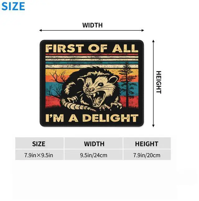 Alt view image 6 of 7 - Cute Funny Square Opossum Mousepad with Durable Stitched Edges Washable, Anti-Slip Rubber Base Wireless Mouse Pads for Desk, Computers, Laptop, Office Desk Accessories 9.5 x7.9 Inch
