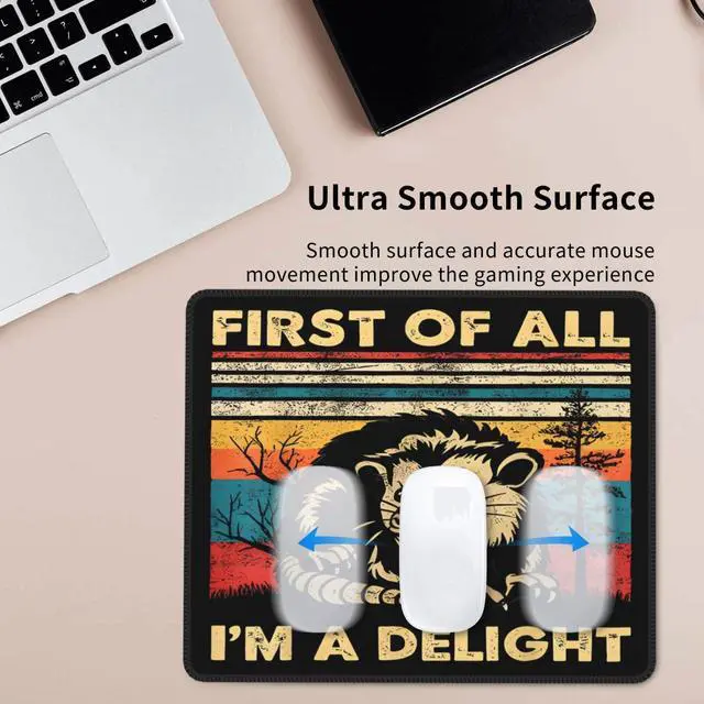 Alt view image 4 of 7 - Cute Funny Square Opossum Mousepad with Durable Stitched Edges Washable, Anti-Slip Rubber Base Wireless Mouse Pads for Desk, Computers, Laptop, Office Desk Accessories 9.5 x7.9 Inch