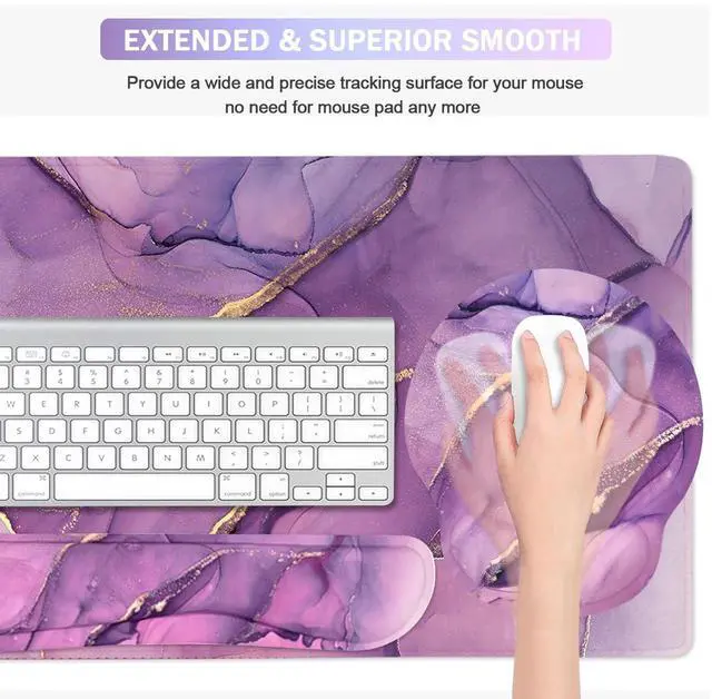 Alt view image 4 of 6 - 4-in-1 Gaming Mouse Pad Wrist Support SetDesk Pad + Mouse Pad with Wrist Rest + Keyboard Wrist Rest + Coaster, Ergonomic Design for Home Office Study Game - Purple