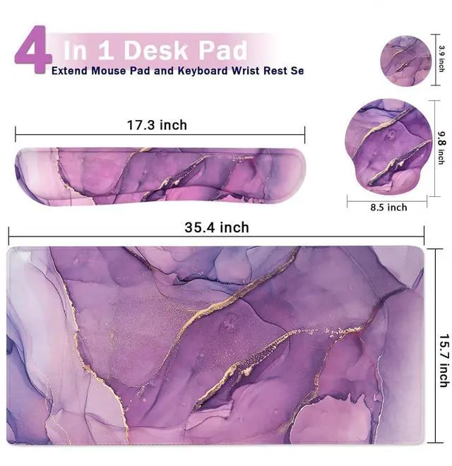 Alt view image 3 of 6 - 4-in-1 Gaming Mouse Pad Wrist Support SetDesk Pad + Mouse Pad with Wrist Rest + Keyboard Wrist Rest + Coaster, Ergonomic Design for Home Office Study Game - Purple