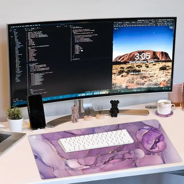 Alt view image 6 of 6 - 4-in-1 Gaming Mouse Pad Wrist Support SetDesk Pad + Mouse Pad with Wrist Rest + Keyboard Wrist Rest + Coaster, Ergonomic Design for Home Office Study Game - Purple