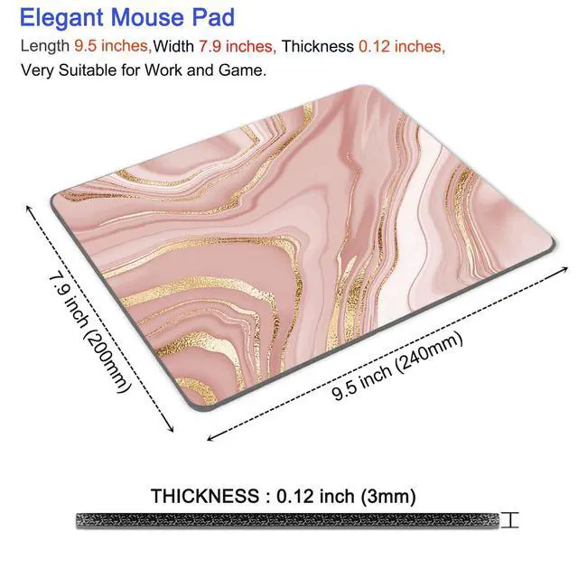 Alt view image 3 of 7 - Mouse Pad, Square Mousepad, Personalized Premium-Textured, Non-Slip Rubber Base Mouse Mat, Waterproof Gaming Mouse Pad for Wireless Mouse, Computers, Laptop, Office, Home (Rose Gold Marble)