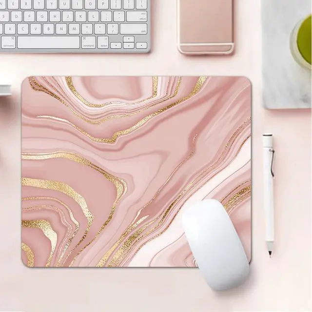 Alt view image 7 of 7 - Mouse Pad, Square Mousepad, Personalized Premium-Textured, Non-Slip Rubber Base Mouse Mat, Waterproof Gaming Mouse Pad for Wireless Mouse, Computers, Laptop, Office, Home (Rose Gold Marble)