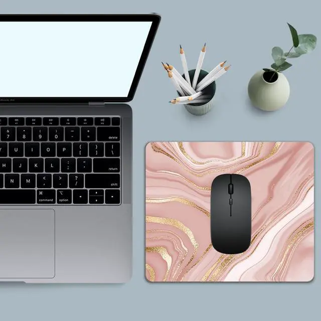 Alt view image 2 of 7 - Mouse Pad, Square Mousepad, Personalized Premium-Textured, Non-Slip Rubber Base Mouse Mat, Waterproof Gaming Mouse Pad for Wireless Mouse, Computers, Laptop, Office, Home (Rose Gold Marble)
