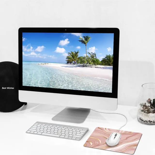 Alt view image 6 of 7 - Mouse Pad, Square Mousepad, Personalized Premium-Textured, Non-Slip Rubber Base Mouse Mat, Waterproof Gaming Mouse Pad for Wireless Mouse, Computers, Laptop, Office, Home (Rose Gold Marble)