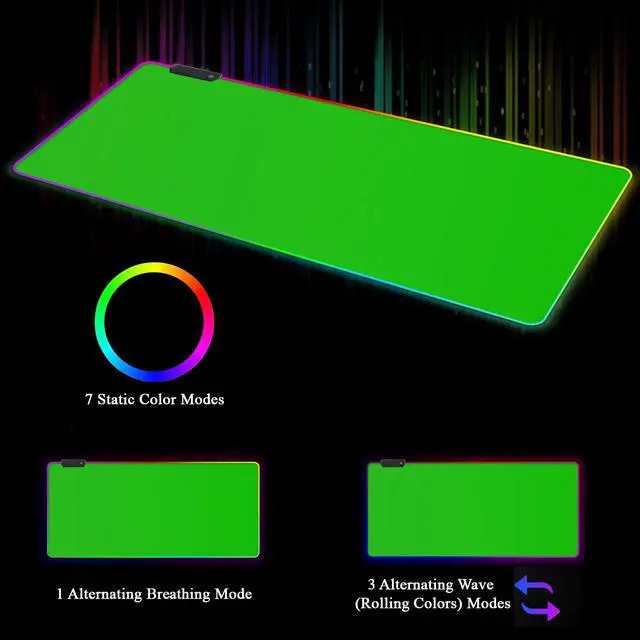 Alt view image 2 of 7 - RGB Gaming Mouse Pad - XXL LED Gaming Mouse Mat with Custom Design Stitched Edges (31.5 x 11.8 Inch, Green Screen)