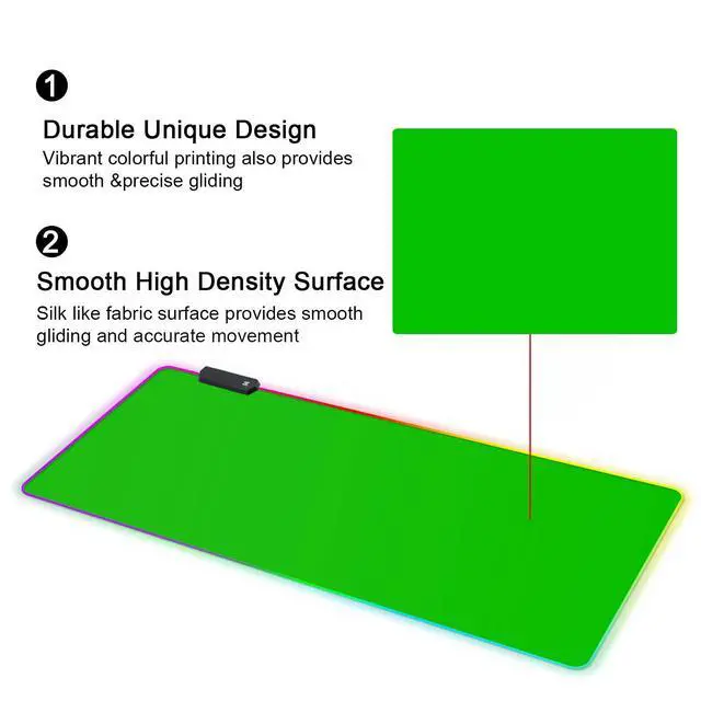 Alt view image 5 of 7 - RGB Gaming Mouse Pad - XXL LED Gaming Mouse Mat with Custom Design Stitched Edges (31.5 x 11.8 Inch, Green Screen)