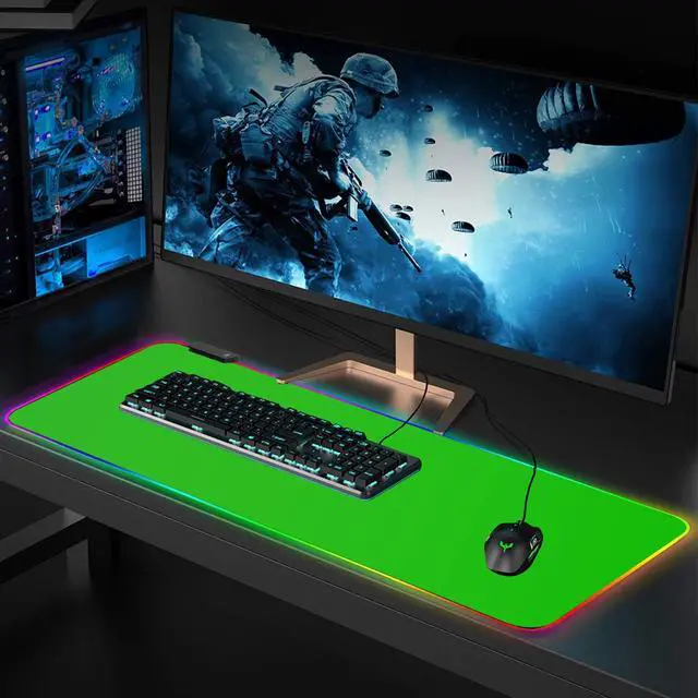 Alt view image 7 of 7 - RGB Gaming Mouse Pad - XXL LED Gaming Mouse Mat with Custom Design Stitched Edges (31.5 x 11.8 Inch, Green Screen)