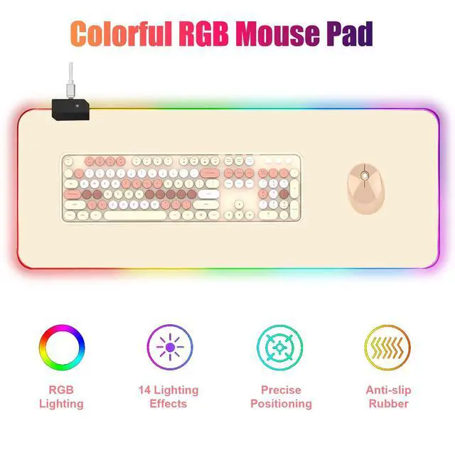 Alt view image 2 of 7 - RGB Large Gaming Mouse Pad, Extended Mouse Pad with 14 Lighting Modes, Superior Micro-Weave Cloth, Non-Slip Base, 800 x 300mm / 31.5 × 11.8 in (Milk Tea)