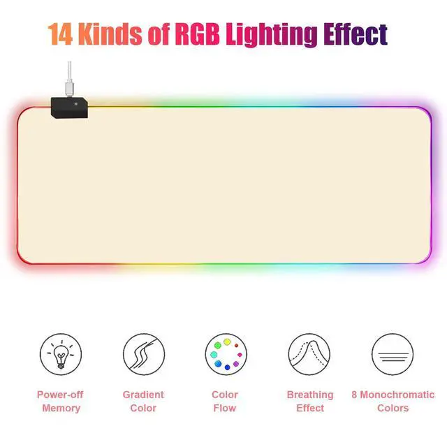 Alt view image 3 of 7 - RGB Large Gaming Mouse Pad, Extended Mouse Pad with 14 Lighting Modes, Superior Micro-Weave Cloth, Non-Slip Base, 800 x 300mm / 31.5 × 11.8 in (Milk Tea)
