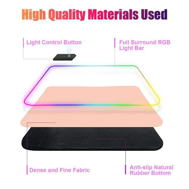 Alt view image 5 of 7 - RGB Large Gaming Mouse Pad, Extended Mouse Pad with 14 Lighting Modes, Superior Micro-Weave Cloth, Non-Slip Base, 800 x 300mm / 31.5 × 11.8 in (Milk Tea)